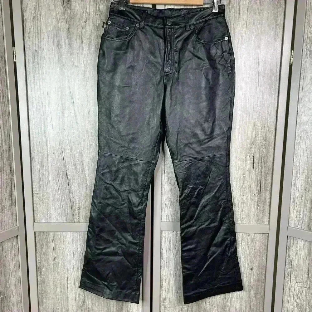 Ralph Lauren Leather Pants Sz 8 Petite Bootcut Black Color NEW